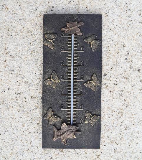 Bronze-Analog-Thermometer-Schmetterling-Motiv