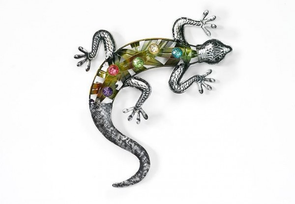 Gecko Eidechse aus Metall mit Acryl Perlen